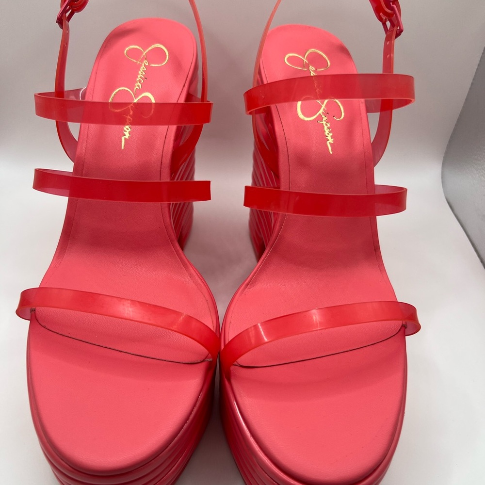 Jessica Simpson Coral Pink Clear-Strap Platform Sandals